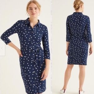 Boden Tara Jersey Shirt Dress Navy with White Polka Dots Size 12